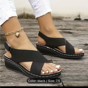 Women's Cross Strap Wedge Sandals,Ankle Strap Hollow Out Shoes, Lightweight Open